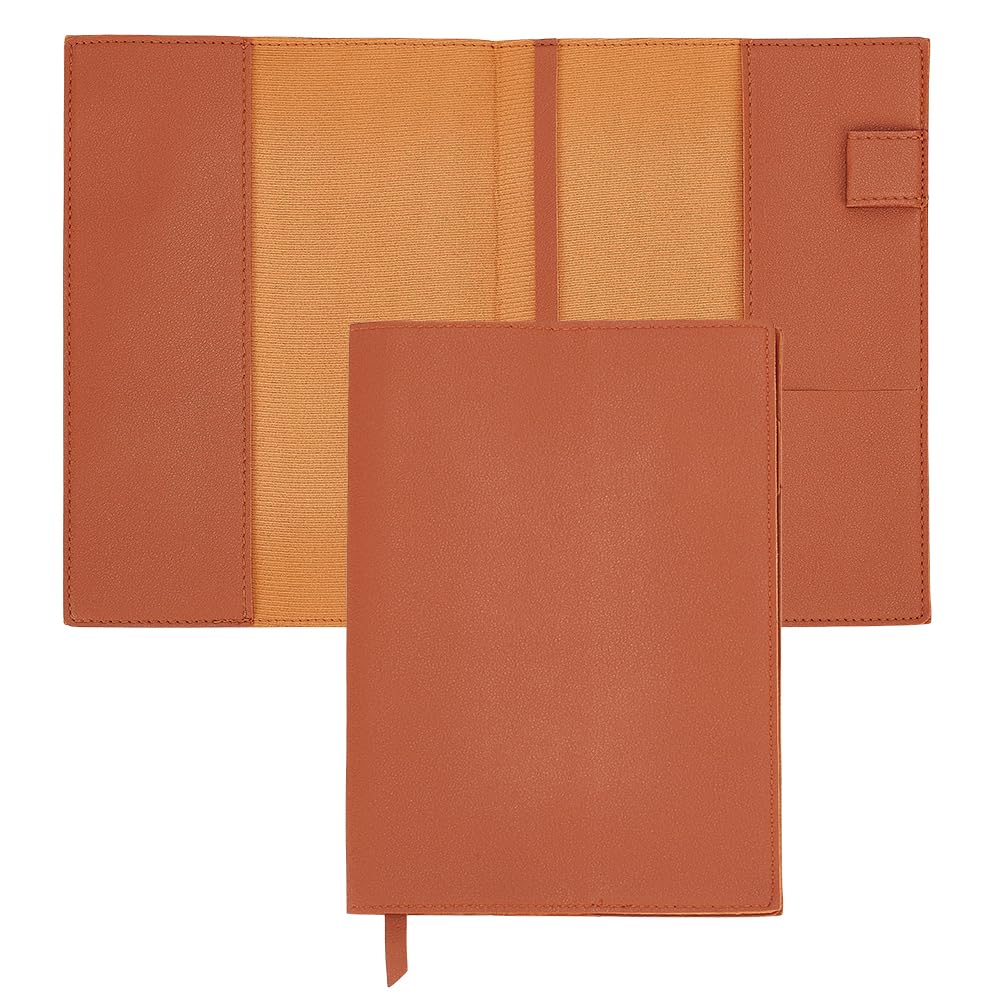 WEBEEDY Brown A5 Journal Book Cover PU Leather Notebook Cover with Pen Holder and Bookmarks, Compatible Book Protector for Work Travel Diary Writing Gift Giving, Back to School, 22.8x16.6cm
