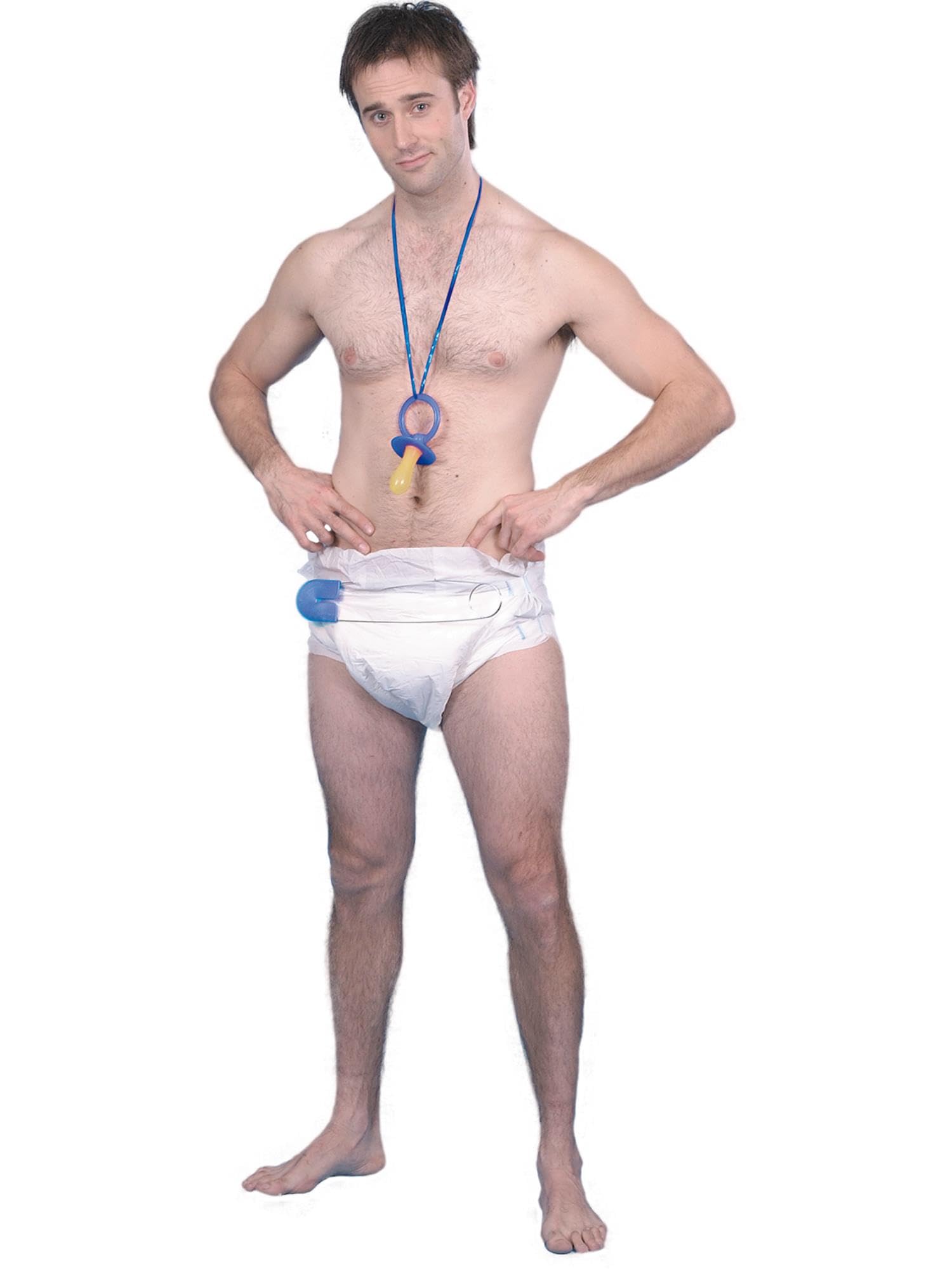 Smiffys Baby Kit, Assorted, White Jumbo Nappy, Safety Pin and Dummy, Funny Fancy Dress, Adult Dress Up Accessories