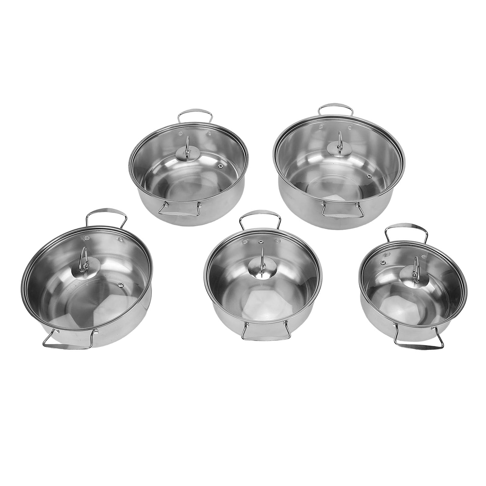 Ejoyous Zestaw naczyń ze Stali Nierdzewnej, materiał SUS, Wszechstronne Przybory Kuchenne z Uszczelnionymi Szklanymi Pokrywkami, Idealny do Gotowania Rodzinnego od 18 Cm do 26 Cm