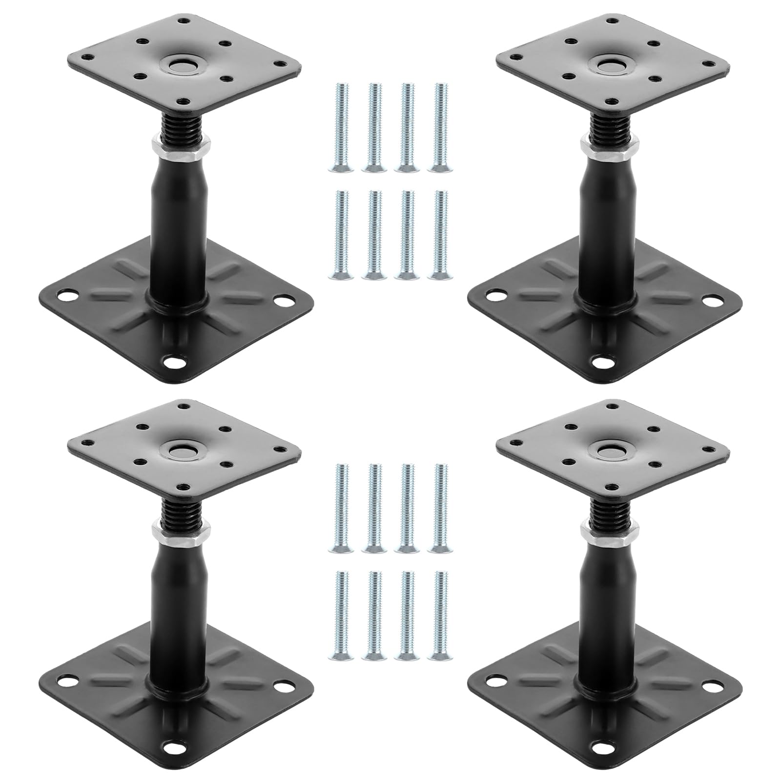 SENENQU 4 Pezzi Supporto per Pali in Legno Nero Regolabile 100-150 Mm, Supporti per Pali in Acciaio Zincato 75x95 Mm, Staffe per Tettoia Esterna, Pergola e Recinzione