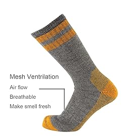 Cerebro Merino Wool Socks for Men, Cushioned Mid-calf Socks Moisture Wicking Men\'s Hiking Socks for Home, Trekking, Outdoors (1Pairs GreyYellow)