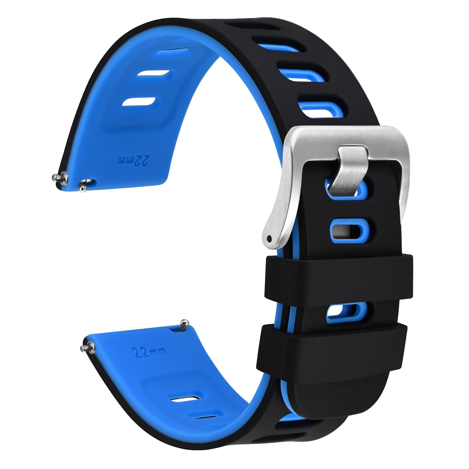 Bicolor Watch Bands, Silicone Rubber, Quick Release Replacement Straps for Men and Women, Stainless Steel Buckle, Band Width 18mm 19mm 20mm 21mm 22mm