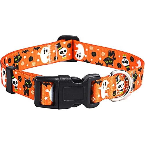 Halloween Dog Collar - Pumpkin Bat Ghost Pattern - Adjustable for Small Medium Large Dogs(Halloween,M)
