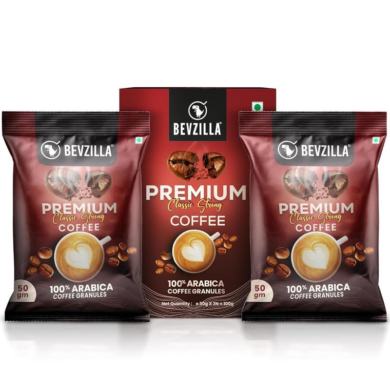 Image of Bevzilla 2X50g Classic Strong Coffee Powder| Ideal for Espresso, Latte & Cappuccino | Perfect for Hot & Cold Coffee