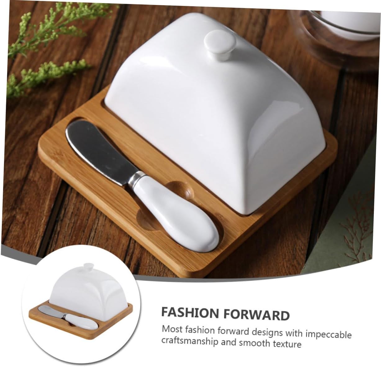 Uonlytech Ceramic Butter Plate with Lid Household Tableware Creative Smooth Texture Dish for Kitchen Storage and Serving