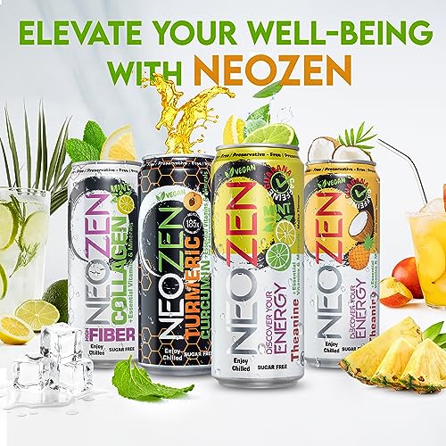 Image of NEOZEN Turmeric Curcumin Sparkling Drink - Peach Flavor Natural Sport Beverage - Zero Sugar, Gluten-Free, Caffeine-Free, Low Calorie, Vegan & Keto Friendly, 11.2 fl oz (12 Pack)