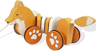 Baby Toys Car,Wooden Pull Along Toddler Toy, Developmental Toy for 1 Year Old Girl Boy Birthday Gift (Fox)