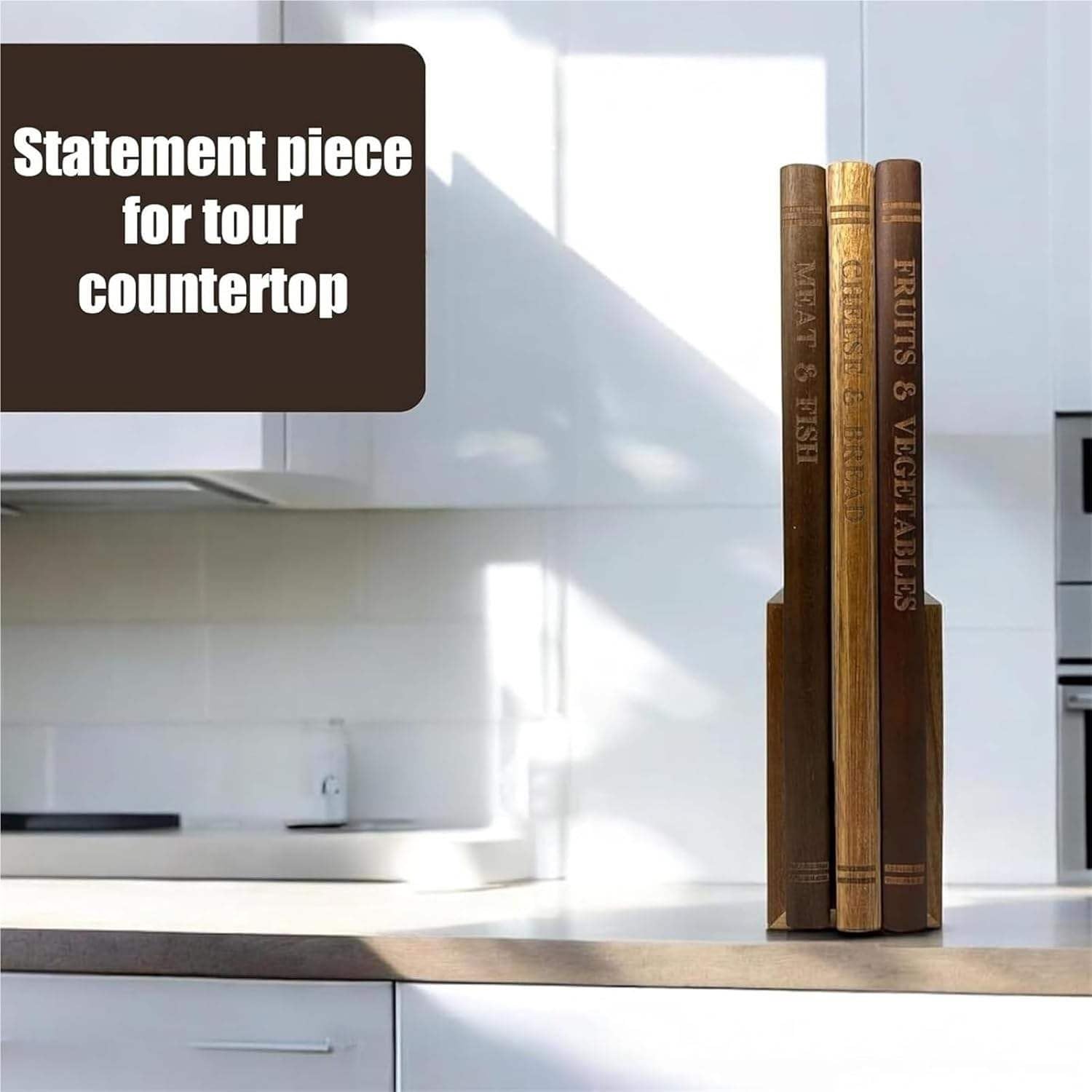 Zestaw drewnianych desek do krojenia, deski do krojenia w kształcie książki, ze stojakiem, pogrubione przybory kuchenne, antypoślizgowa podkładka, łatwa do czyszczenia, do mięsa i warzyw