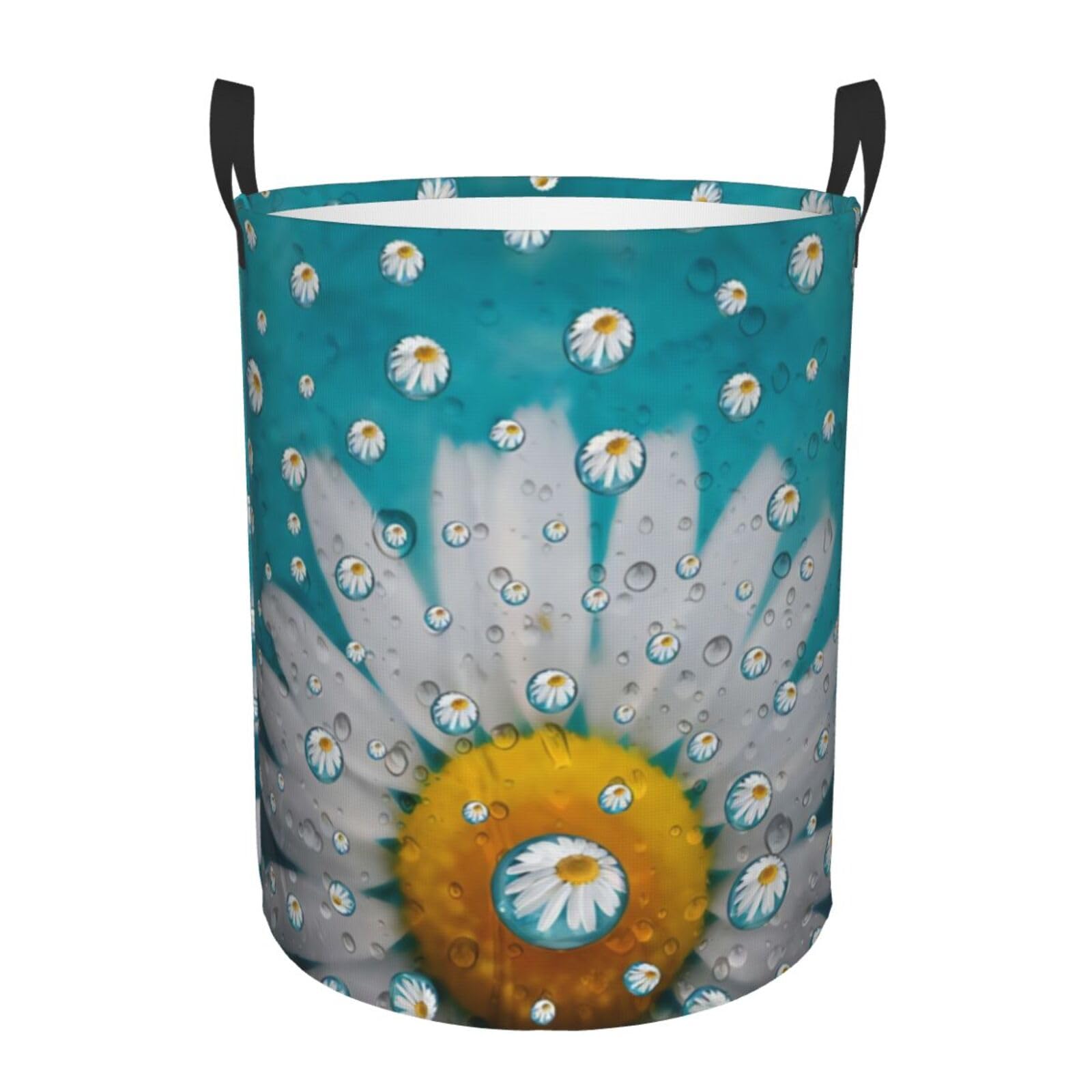 S Circular Hamper – Collapsible Daisy Flowers Print Laundry Basket