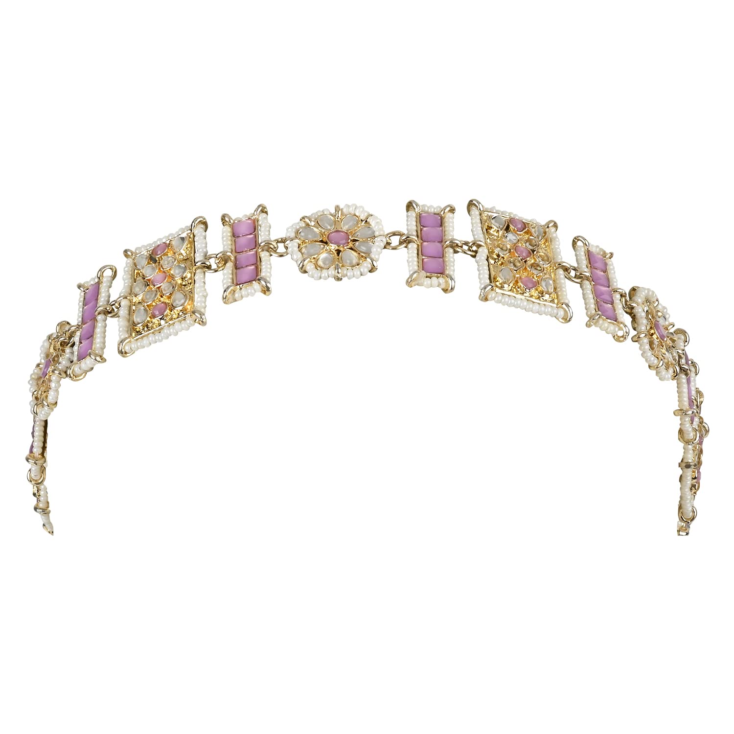 I JewelsGold Plated Traditional Floral Kundan Pearl Studded Rajasthani Sheeshphool Matha Patti/Sheeshpatti for Women (T2061)