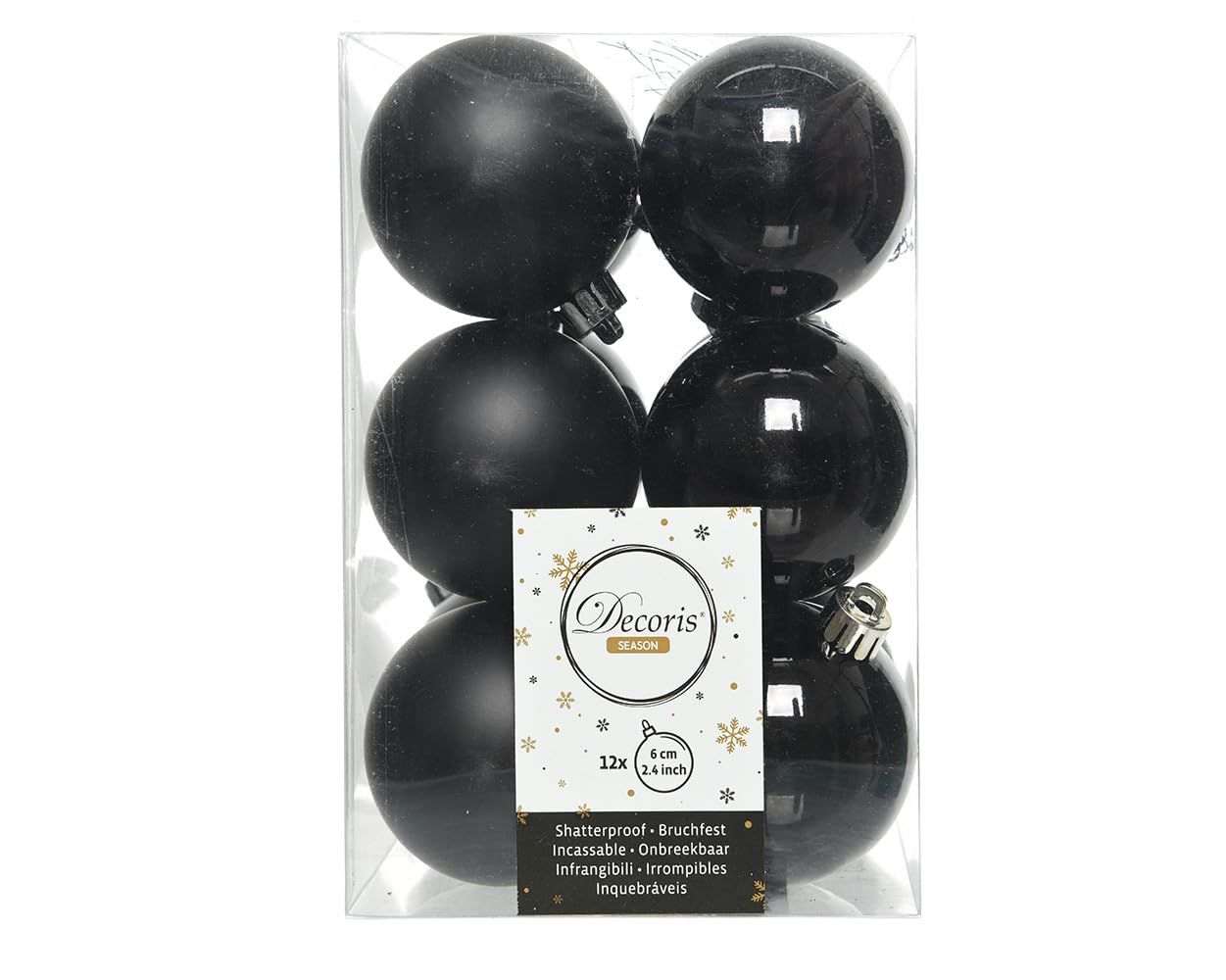 Decoris 12 Black Christmas 6Cm Shatterproof Tree Baubles Shiny Matt Decoration