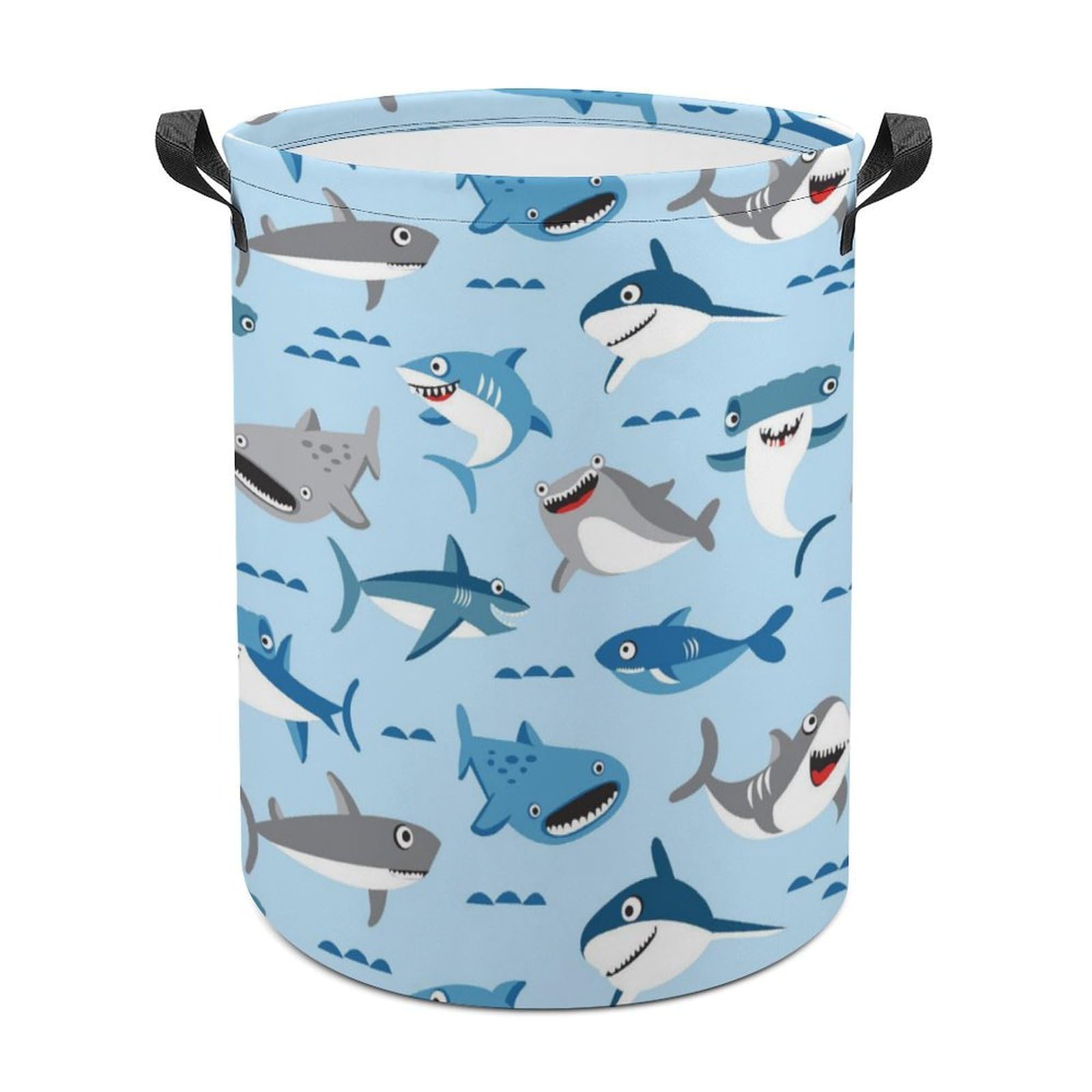 MHYRAC Laundry Hamper, Shark Blue Cute Cartoon Laundry Basket, Washing Basket with Handle