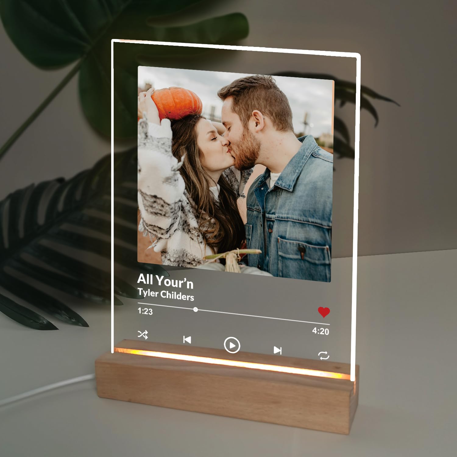 Wucidici Custom Picture Song Plaque, Personalized Photo Frame Music Plaques Gifts for Boyfriend Couple, Customized Glass Art Acrylic Album Cover Night Light Gift for Women Girlfriend