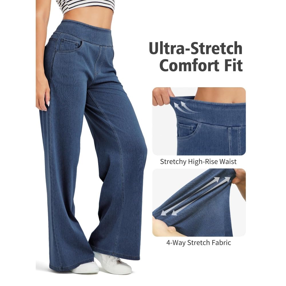 Jeans Mujer Stretch de Pierna Ancha y Recta Tiro Alto Estilo Baggy Pantalones Casual Efecto Moldeador con Bolsillos Ajuste Suelto mujeres/B/M