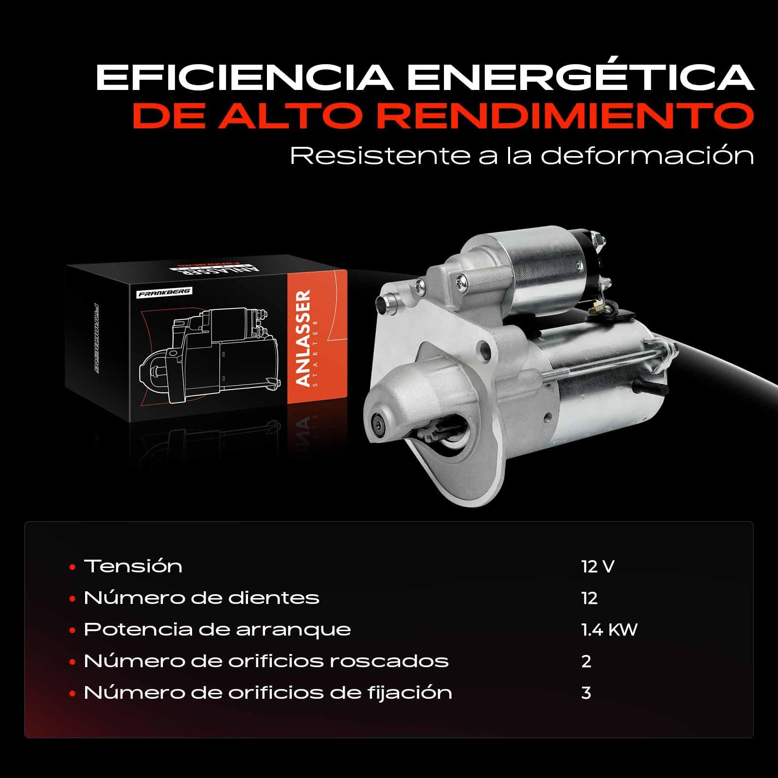 Frankberg Motor de arranque 14 kW 12 V 12 dientes 2S6U-11000-EB | Compatible con: Furgoneta Fiesta V, Tourneo Courier B460 MPV, Fiesta V JD JH, Fiesta VI Van, B-Max JK, Fiesta VI CB1 CCN