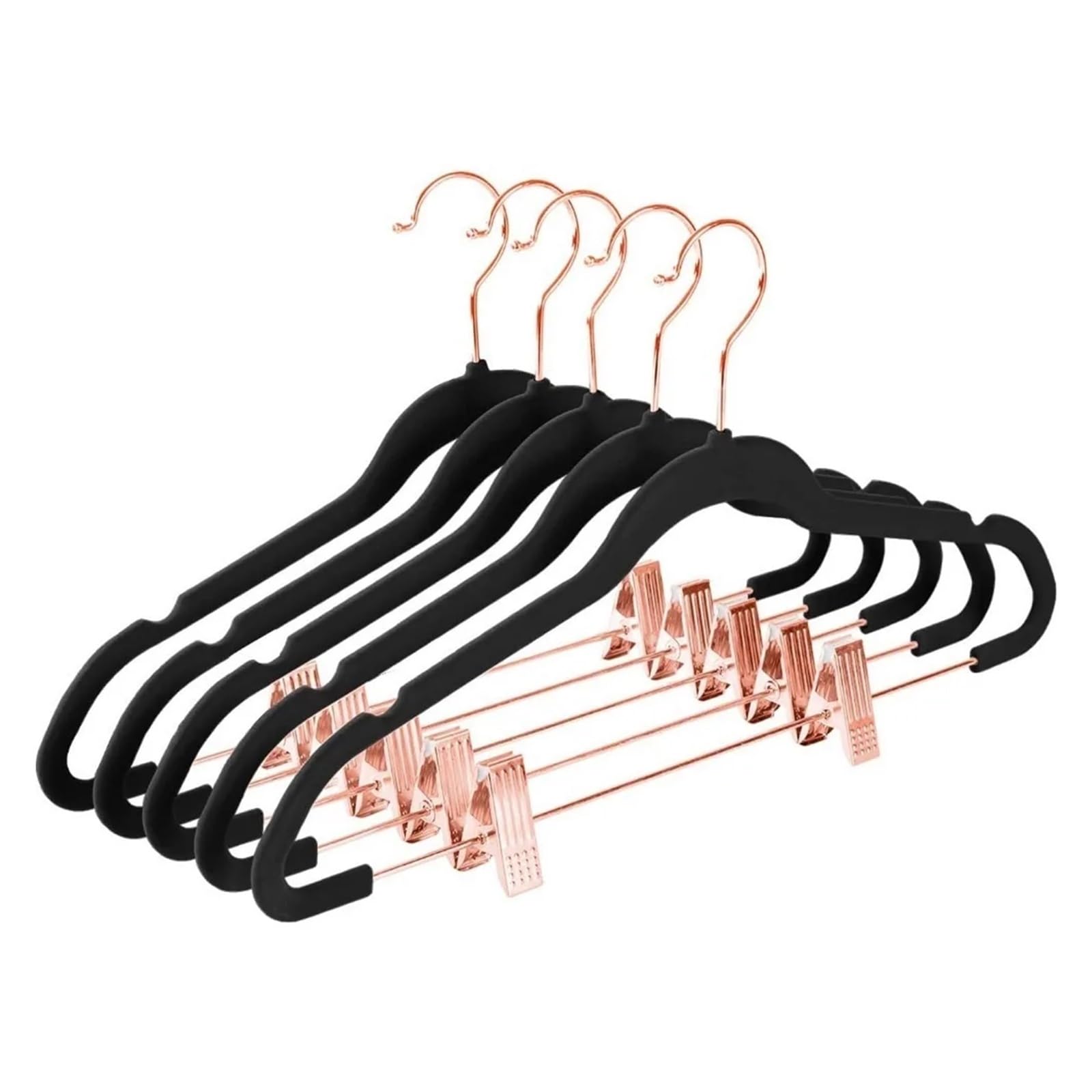 Perchas para pantalones y faldas que ahorran espacio con clips antideslizantes, ganchos de oro rosa para vestidos y camisas, 1 paquete (oro rosa rosa)