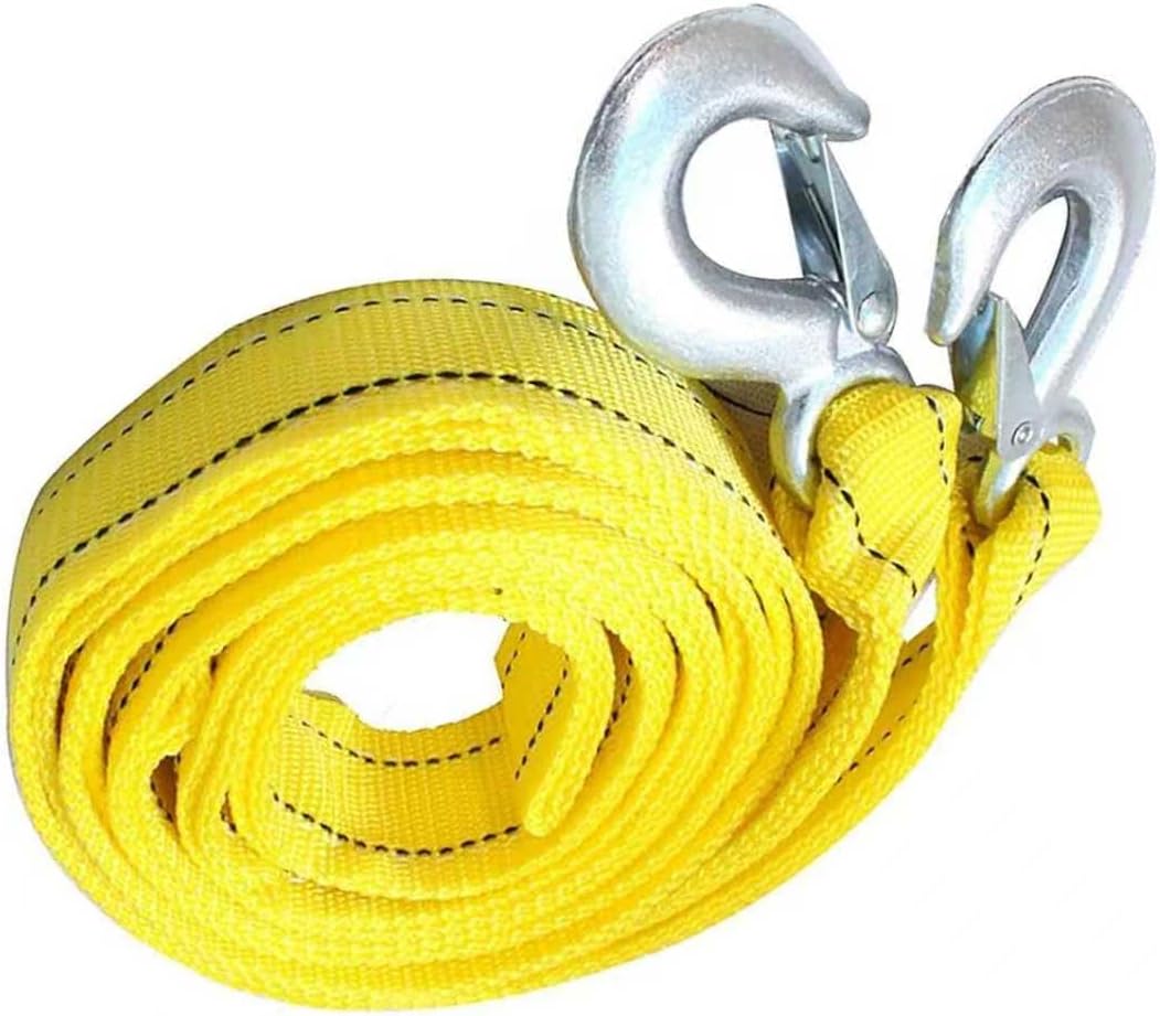 Car Towing Strap, Strong Nylon Anti-breakage Tow Strap for Self-driving Off-road Rescue, Extra-wide Thick Double-layer Reflective Rope with Steel Hook, for Most Cars, Trucks, SUVs (Yellow)
