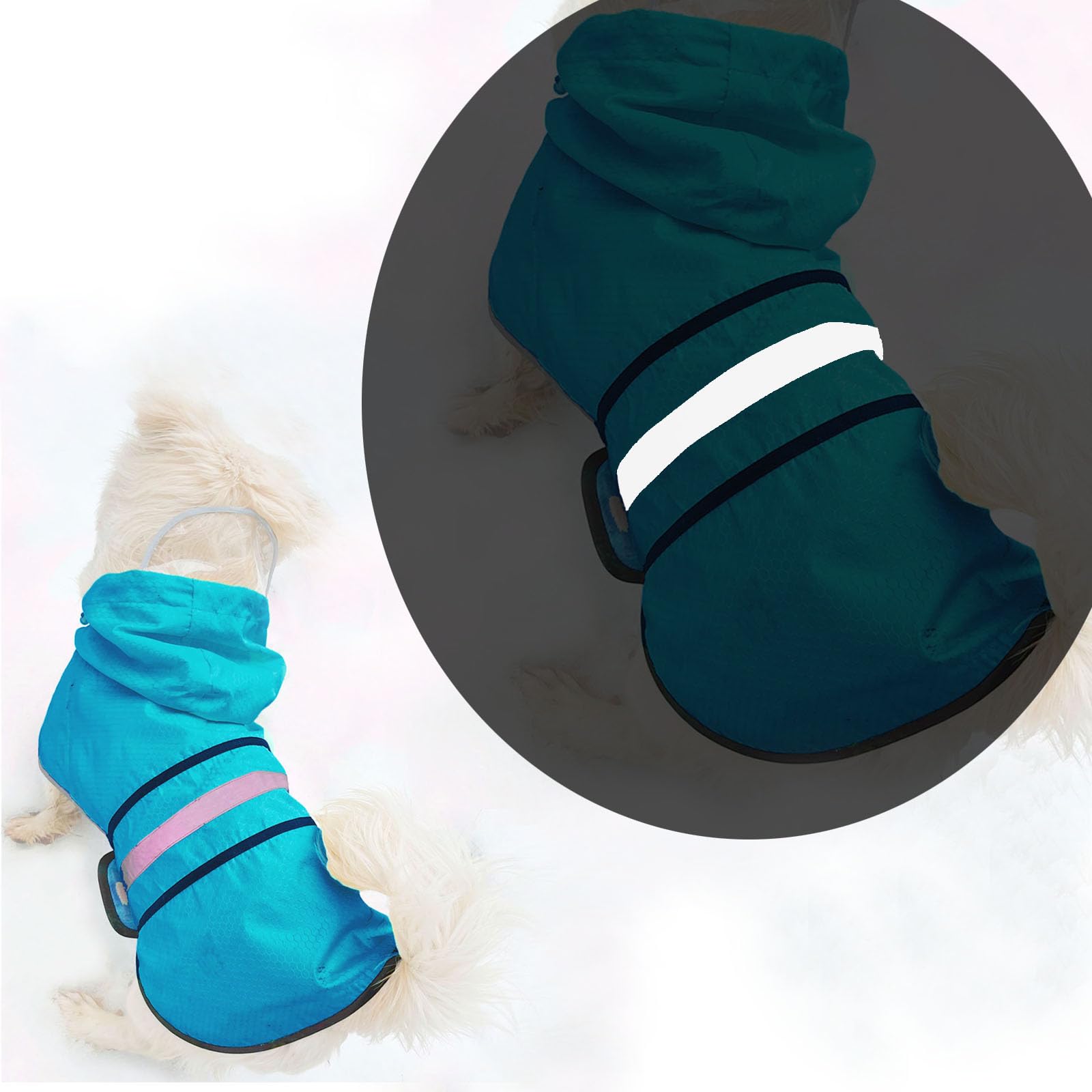 Hunde-Regenmantel, wasserdicht, reflektierend, Zupfer – leicht, atmungsaktiv, mit Kapuze, Poncho, Regenmantel, mittelgroße und große Hunde (X-Large, Blau)