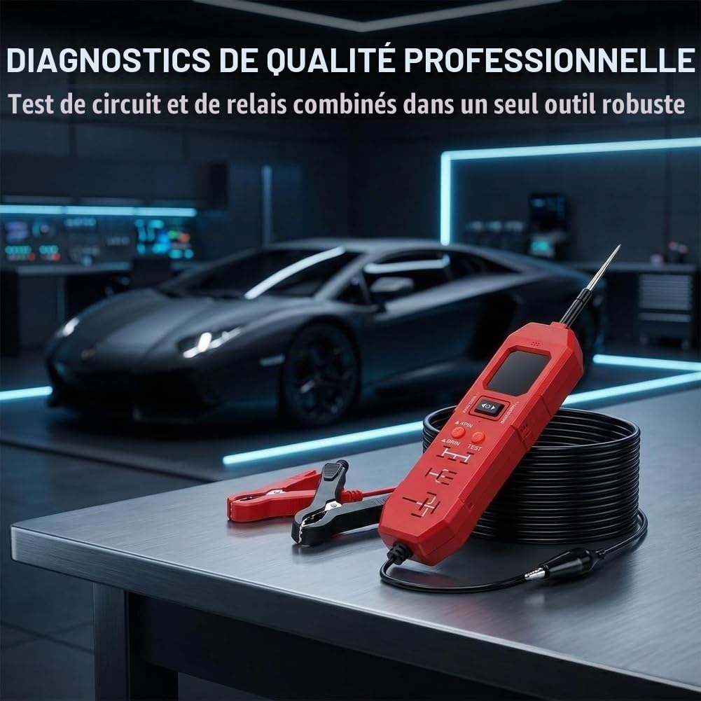 Testeur de Circuit Automobile Testeur de Relais 2 en 1 Testeur de Tension Numérique 12-24v Testeur de Circuit de Puissance DC Outil de Diagnostic de Relais
