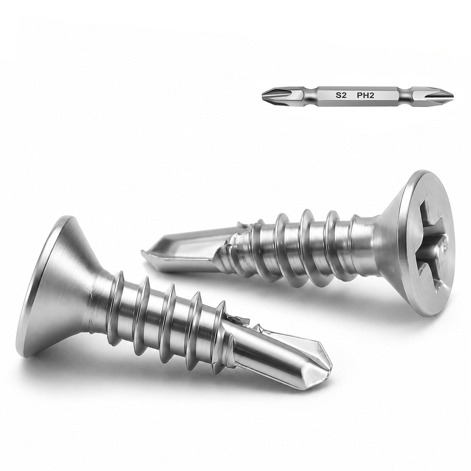 Wavanta 100Pcs M4.2 x 16mm Self Tapping Screws for Metal, 410 Stainless Steel Self Drilling Screws, Countersunk Phillips Sheet Metal Screws with Phillips Bit for Metal, Plastic and Wood