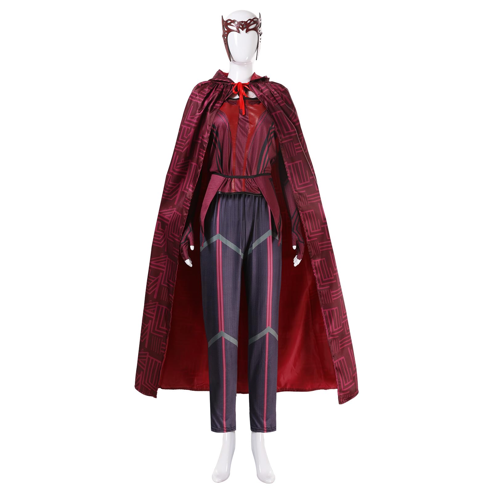Disfraz de bruja de escarlata para mujer, disfraz de Wanda Maximoff con capucha, chaqueta, pantalones, traje, sombrero, Halloween, cosplay, disfraz de carnaval