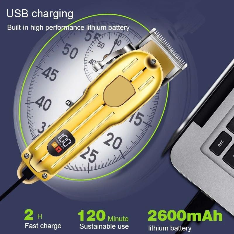 Image of Professional Cordless LCD Display Hair Clipper Rechargeable Adjustable Blades Setting Men's Grooming Shaving Machine for Self Cutting and barbers Haircut Barbers Trimmers Cutter with 4 Guide Combs