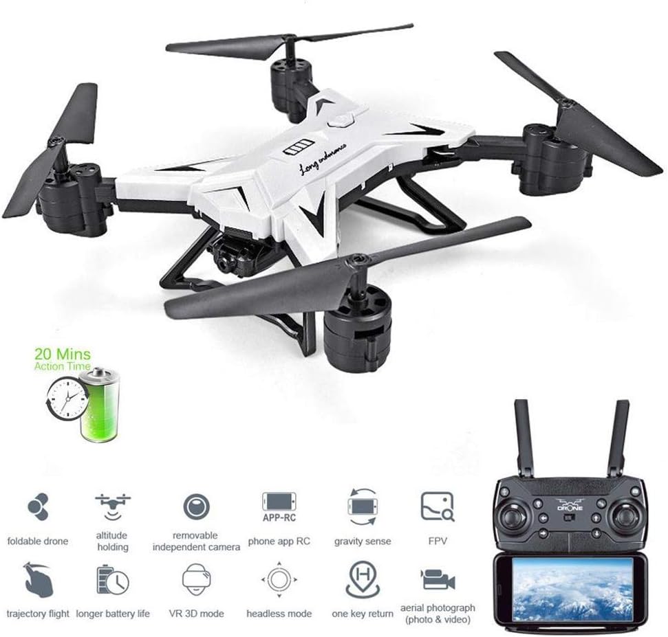 KY601S Drone with Camera HD 1080P 20 Minutes Flight WIFI FPV Selfie Drone Professional Foldable Quadcopter By PRIME TECH ™ (White)