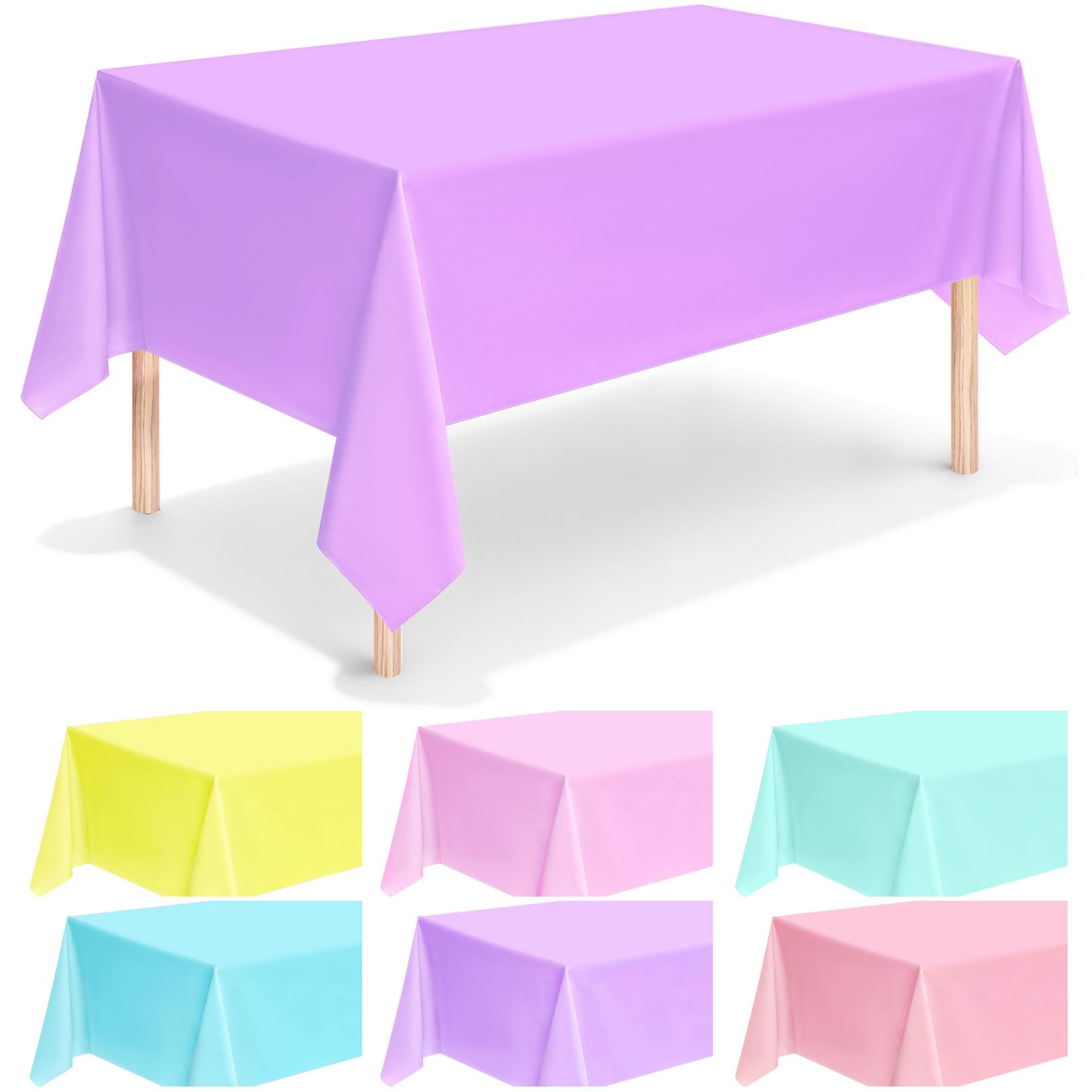 Preocea 12 Pack Plastic Table Covers, 137 x 274 cm Pastel Color Disposable Rectangle Tablecloths, Assorted Color Tablecloth, Pastel Table Cloths for Parties Wedding Birthday Party Decoration