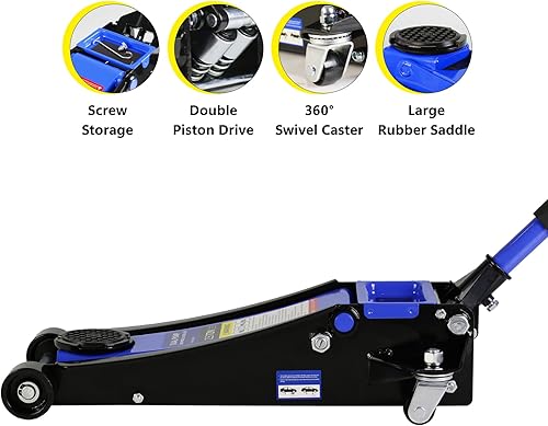 Miniatura 6 de Gato hidráulico de piso de 2,5 toneladas de bajo perfil para automóvil con rango de elevación de pistón dual 3.5"-19.5"