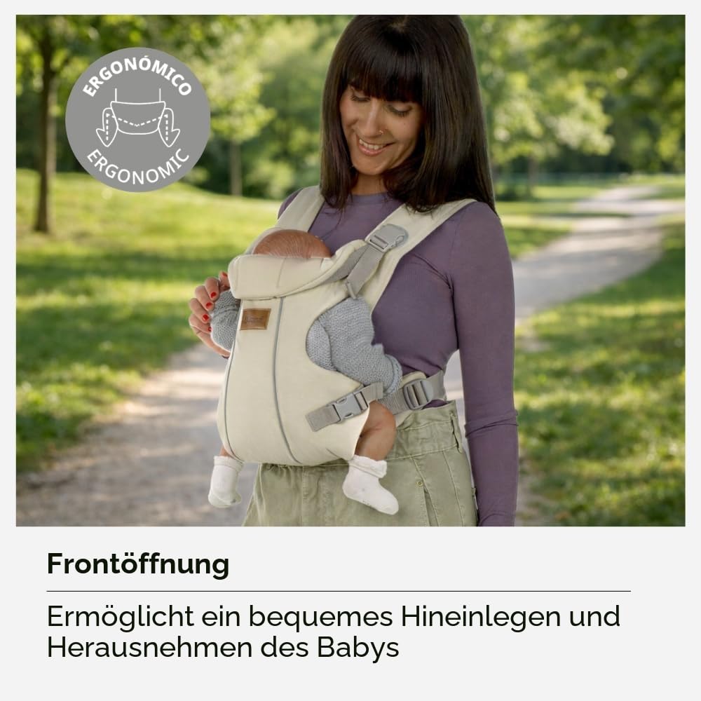 Jané Dual Ergonomische Babytrage, Ab Geburt (3,5–15 kg), 3 Tragepositionen, Gepolstert und Atmungsaktiv, Beige