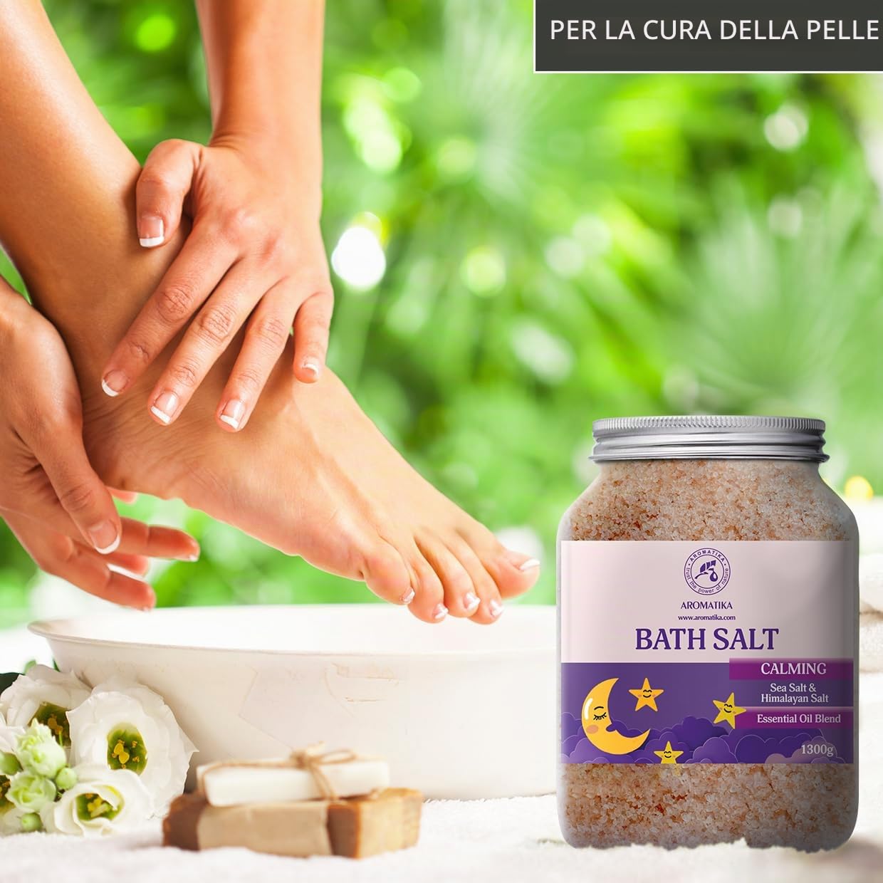 Sale Marino Calmante 1300g - Oli Essenziali di Sandalo & Lavanda & Bergamotto - 100% Naturali - Buon Sonno - Riduzione dello Stress - Cura del Corpo - Rilassamento - Bellezza - Aromaterapia