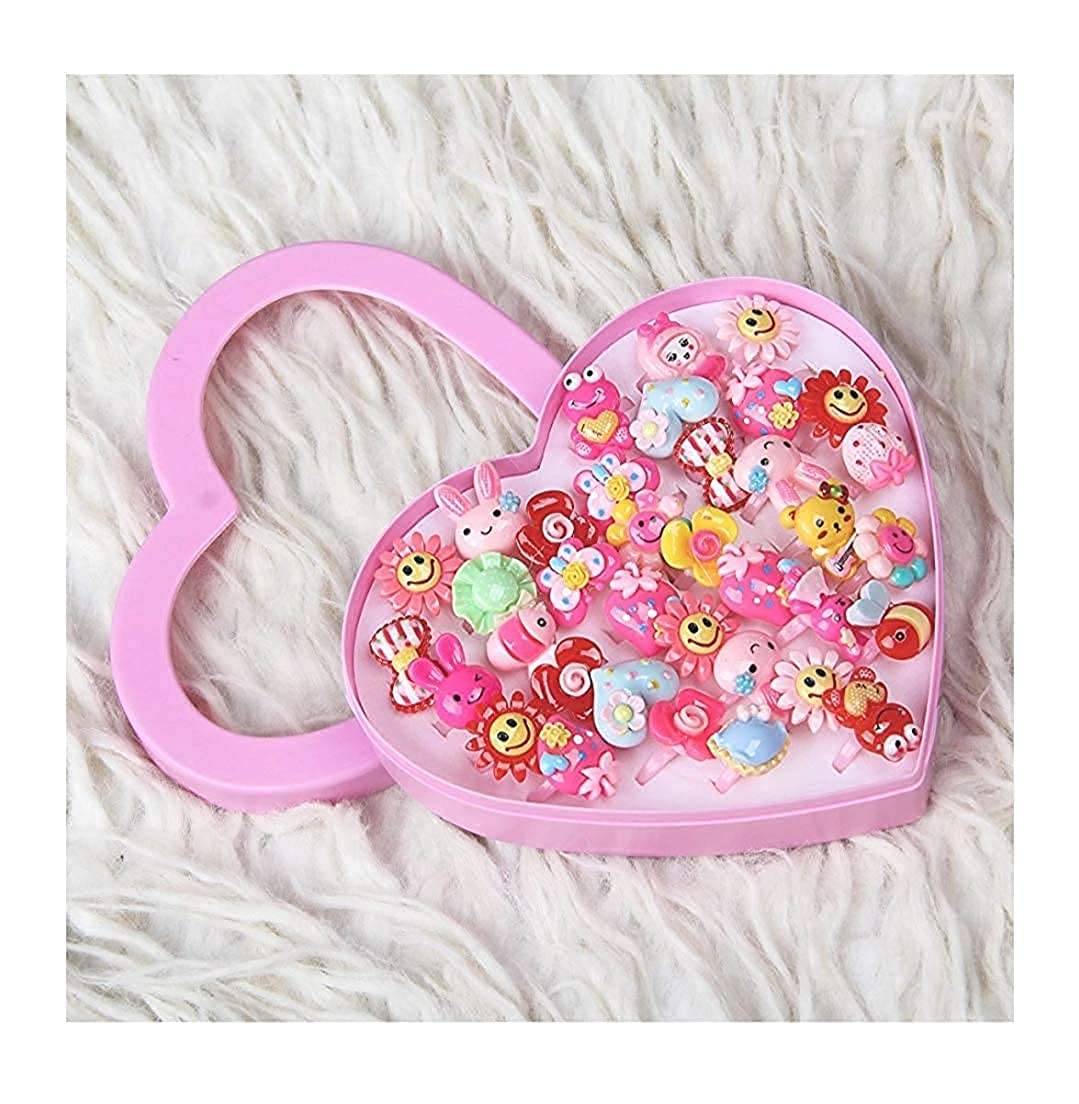 Glamifirsto Kids Girls Cartoon Pretend Play Toy Fancy 36 Finger Ring for Birthday Gifts Comes in Pink Heart Shape Box Suitable for Age 2-10 yrs(Multi Color)… 4