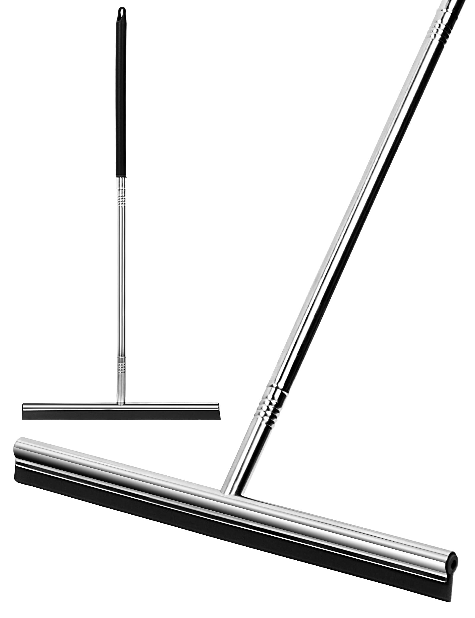 Floor Squeegee Scrubber 59inch Long Stainless Steel Handle with 15inch Wide Silicon Rubber Blade Squeegee Broom for Floor Washing and Drying Shower