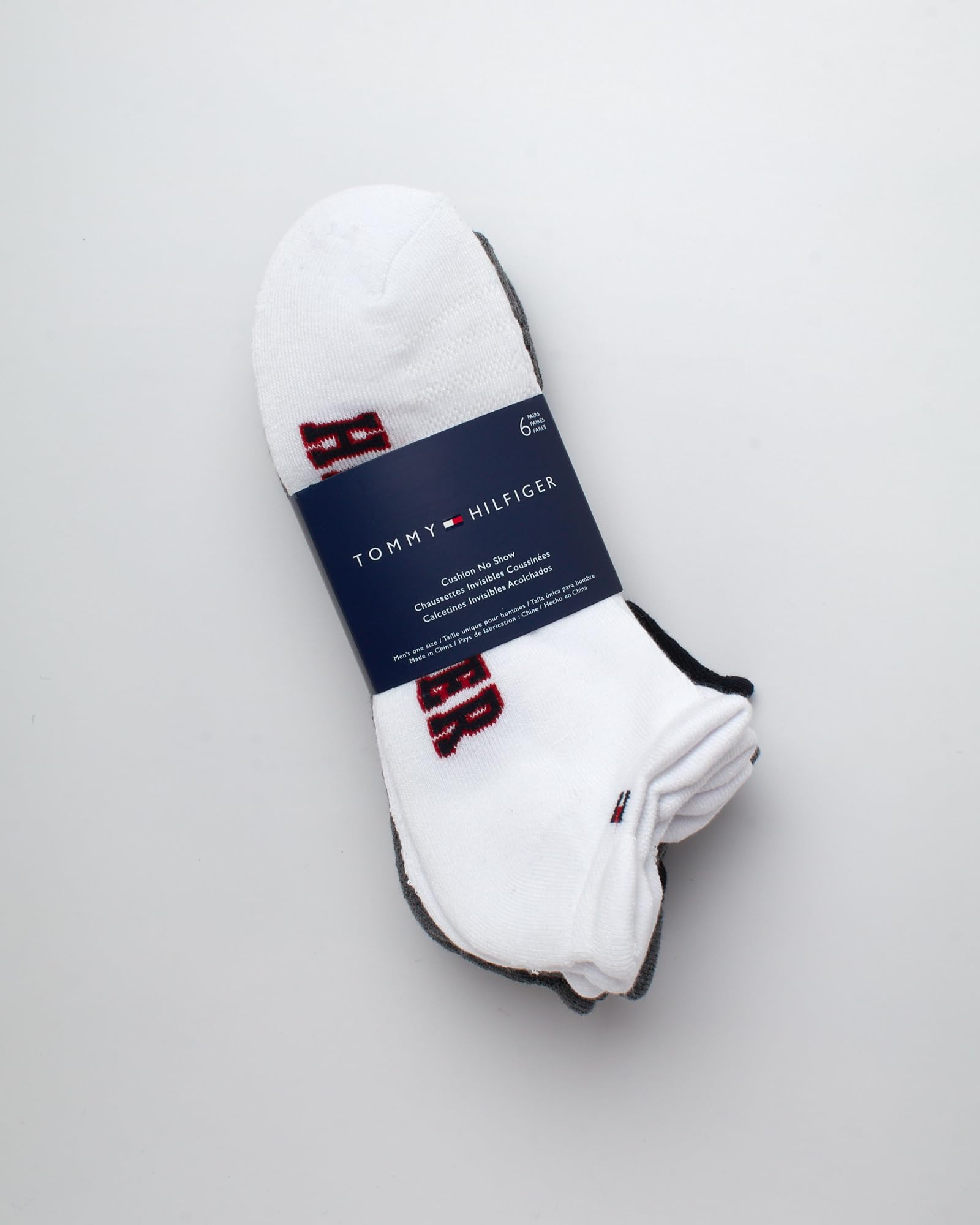 Tommy Hilfiger Mens No Show Socks - 6 Pack Performance Cushion Arch Support Low Cut Tab Ankle Socks for Men (Shoe Size 7-12), Size 7-12, White Grey Assorted
