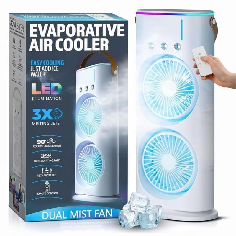 Drumstone TopRated 𝟏𝟓𝐘𝐫 𝐖𝐚𝐫𝐫𝐚𝐧𝐭𝐲 4000mAh Rechargeable Double Spray Fan, Cold Air Desk Fan with 280ml Tank, 3 Wind and Spray Modes, USB-C, Remote Control, 7-Color LED Light and Cool Mist-image-28
