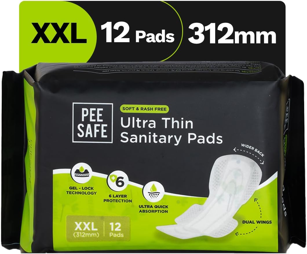 Pee Safe Comfort Ultra Thin Sanitary Pads For Women | XXL | 12 Pads For Rash Free Periods | Cottony Soft Sanitary Napkins For Ultra Comfort | Dual Wings | Toxin Free | Extra Long | Unscented