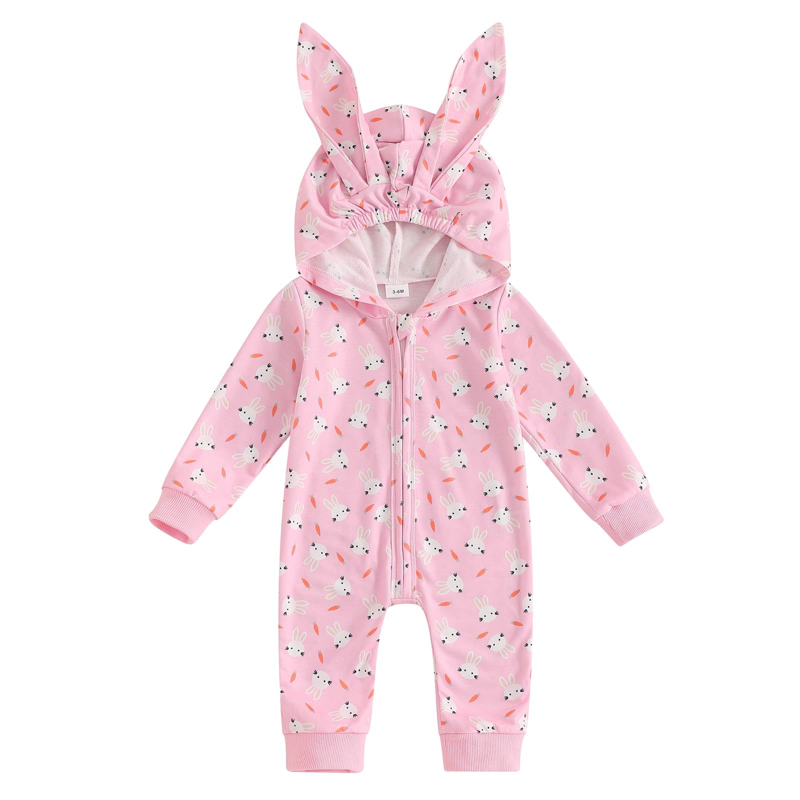 My First Easter Baby Girl Boy Outfit Baby Bunny Romper Long Ear Rabbit Hoodie Romper Jumpsuit Cute Spring Clothes (bunny-Pink, 6-12 Months)