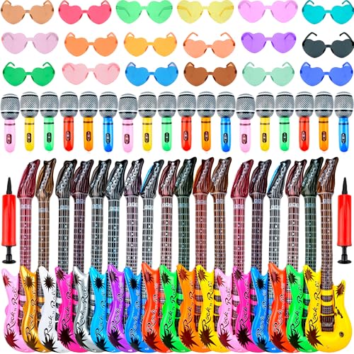 Jouets gonflables Rock Star : lot de 56 accessoires avec microphones et guitares pour fête