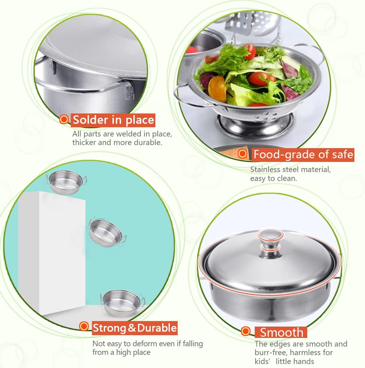 Cookware Pots and Pans Play Set with Cooking Mini Stainless-Steel Kitchen Cooking Utensils Toys,Pretend Toys for Kids, Educational&Development Toy Kitchen Playset Accessories for Kids - Image 5