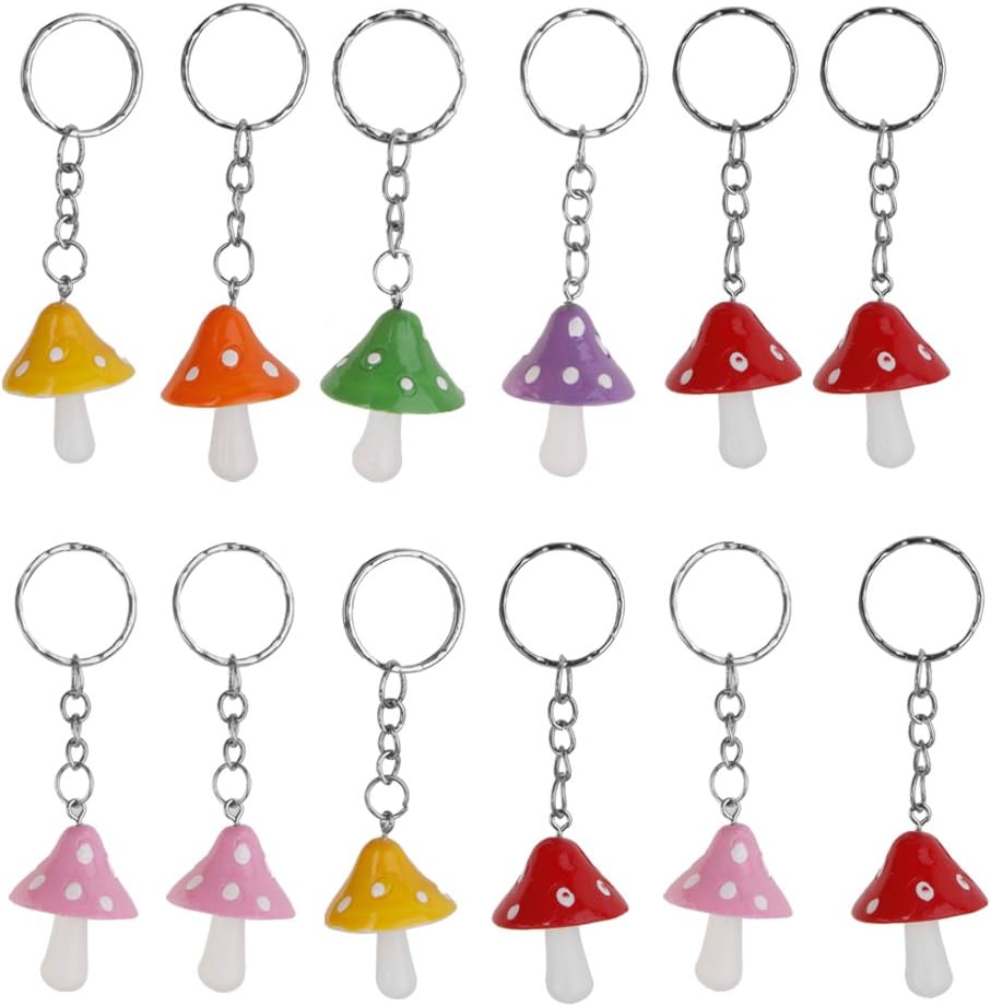 Angelkiss 12pcs Multi-color Mushrooms Pendant Keychain Charm Keyring Holder Novelty Gifts, S, #11