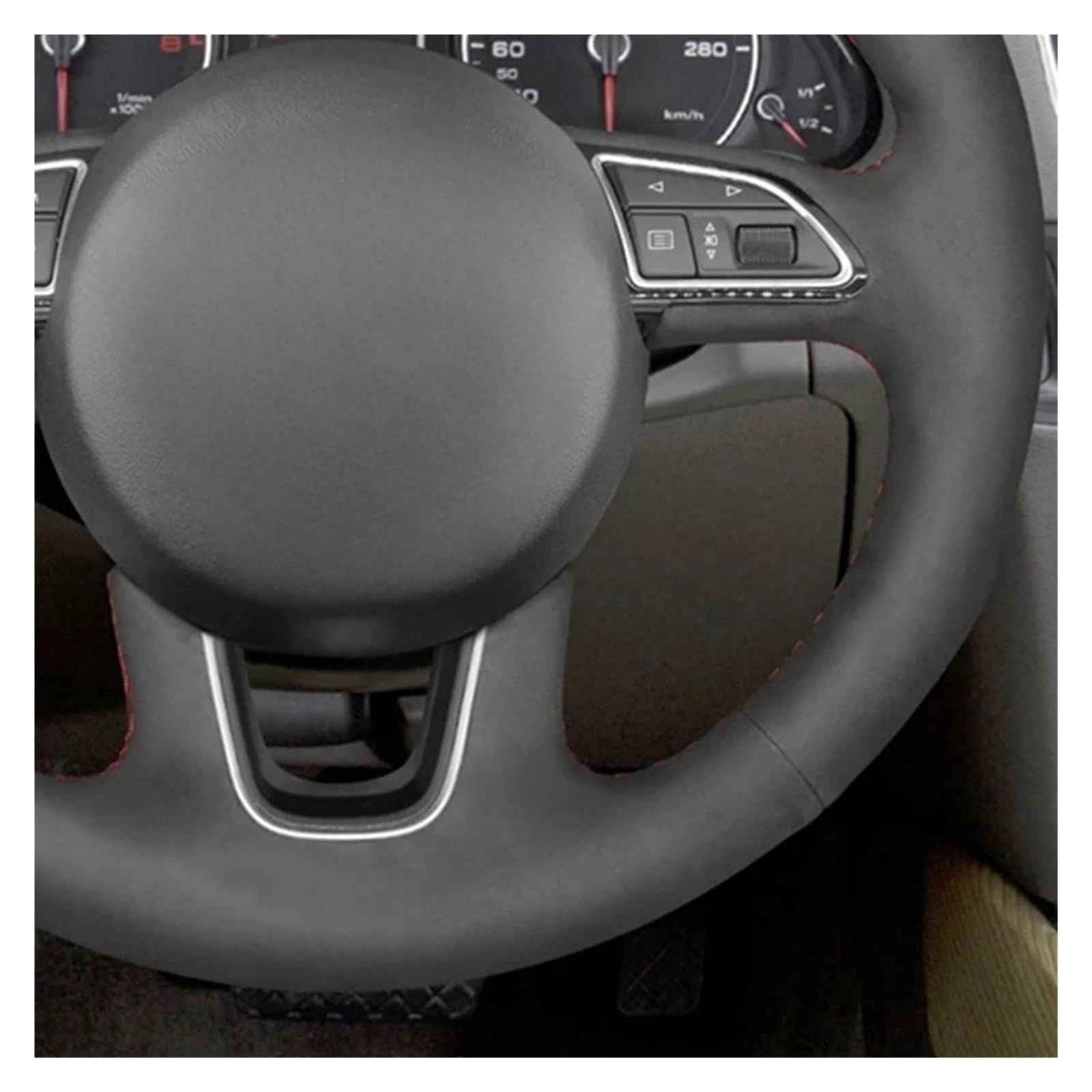 Lenkradschoner Für Q3 (8U) 2011–2018 Q5 (8R) 2012–2017 Q7 (4L) 2011–2015 SQ5 Handgenähter Auto-Lenkradbezug, rutschfest, schwarzes Wildleder Lenkrad Schutzhülle(White Thread)