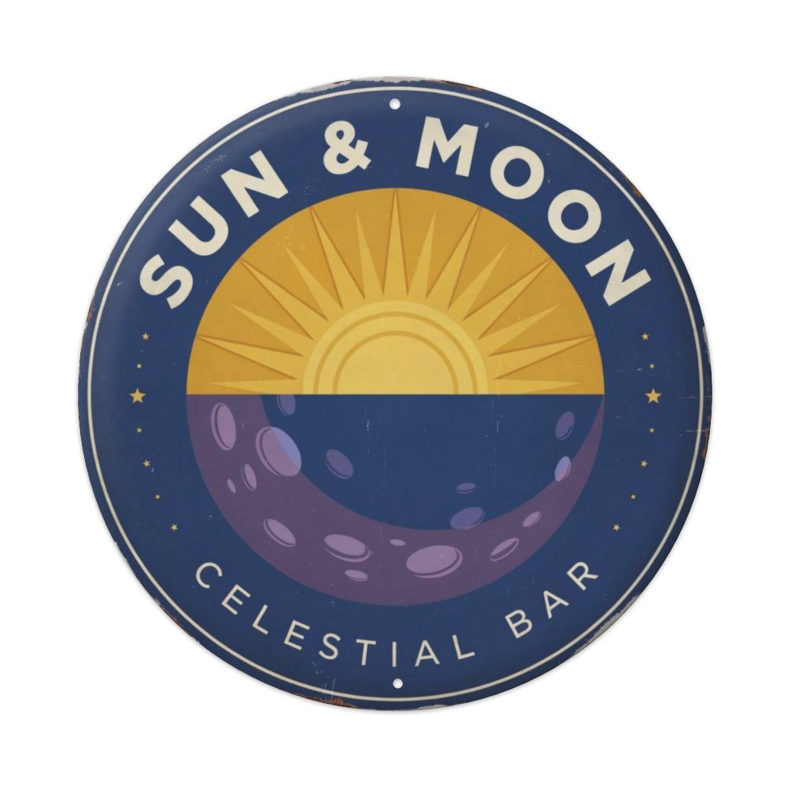 Boho Sun Moon Celestial Round Metal Tin Sign Plaque