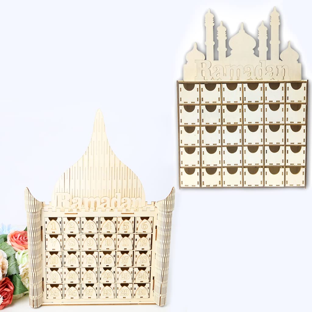 Calendario de Adviento Ramadán de Madera con Cuenta Regresiva para 30 Días, Calendario Ramadán de Madera de Cuenta Regresiva de 30 Días Regalo de Ramadán Y Fiesta Decoración