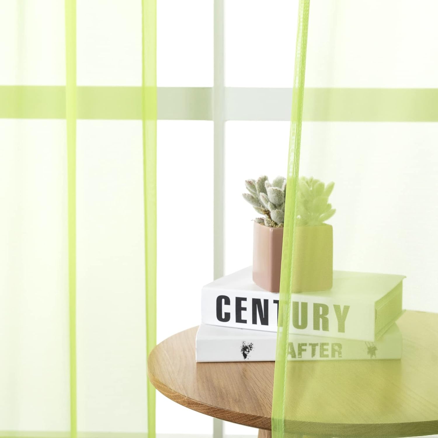 Tulle Curtains 2 Panels Set 2 x 34W x 45H,Sheer Curtains Bedroom Green Solid Color Curtains Rod Pocket