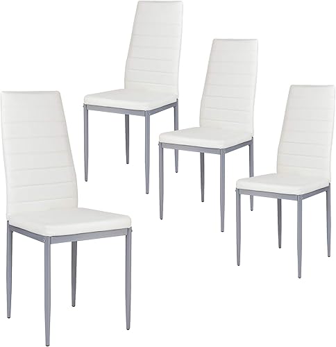 Giantex Juego de 4 sillas laterales de cuero sintético para comedor con protección de pie acolchado, marco estable, diseño de respaldo alto, sillas