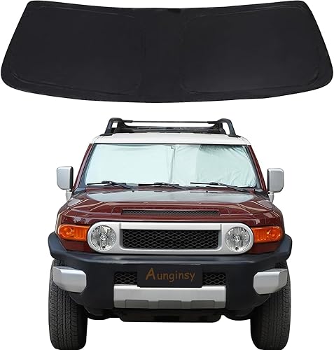 Miniatura 9 de Parasol para parabrisas delantero compatible con Toyota FJ Cruiser 2007-2021, parasol plegable reflectante para rayos UV y protección solar contra