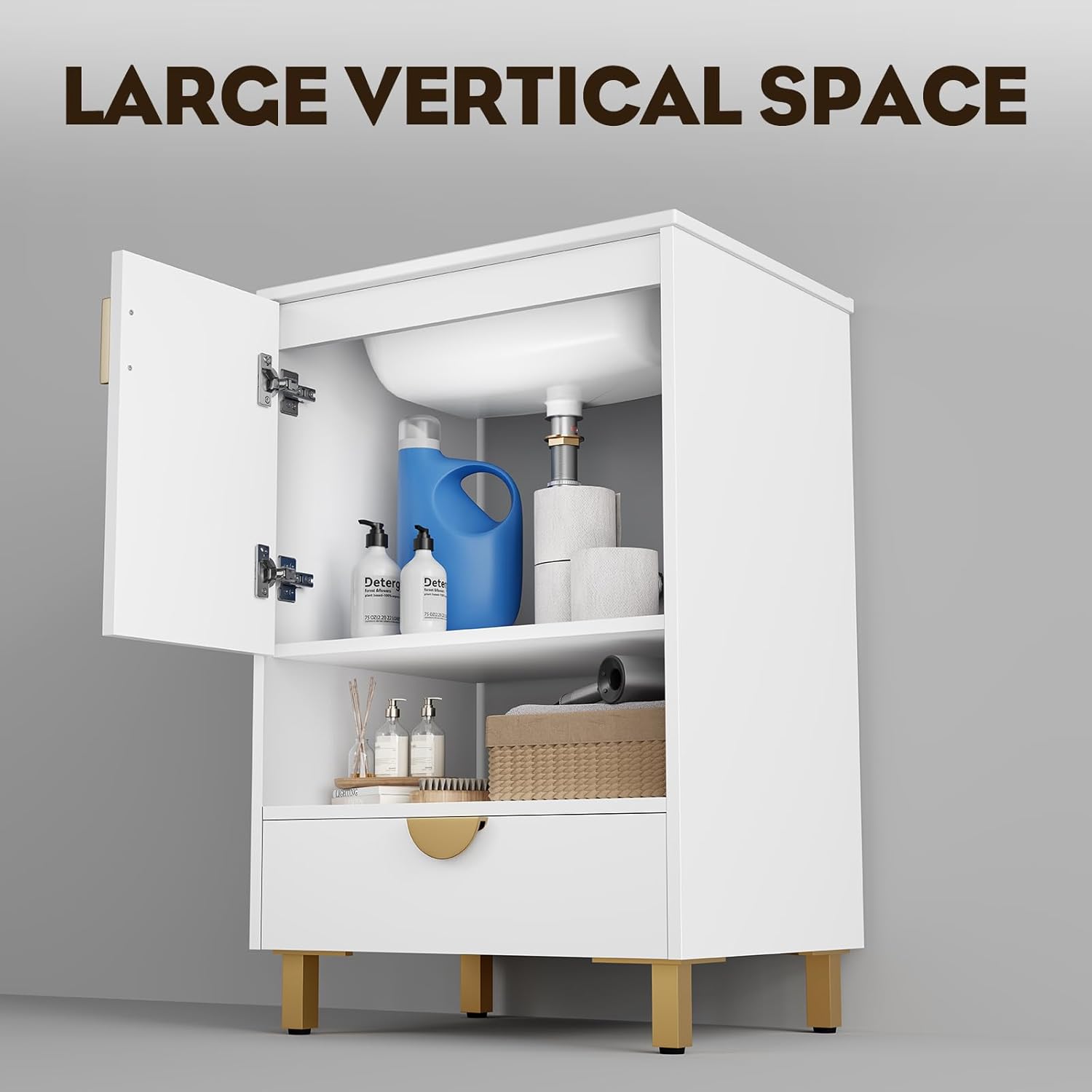 phiestina Fully Assembled 24 Inch White Modern Bathroom Vanity with Sink, Free Stading Vanity Cabinet for Bathroom with 2 Doors and 1 Drawer,Faucet Not Included,YMS02-24-WHITE-JH