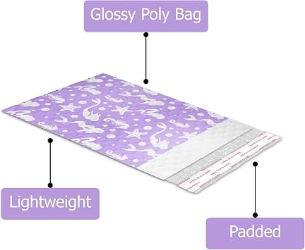 Pro Supply Global Purple Mermaids Self-Seal Bubble Mailers Padded - 6x9 (20 Pieces) - A Colorful Shipping Envelopes Bags for Small Items Packaging, Mailing, Gifts, Documents, Crafts and Accessories.
