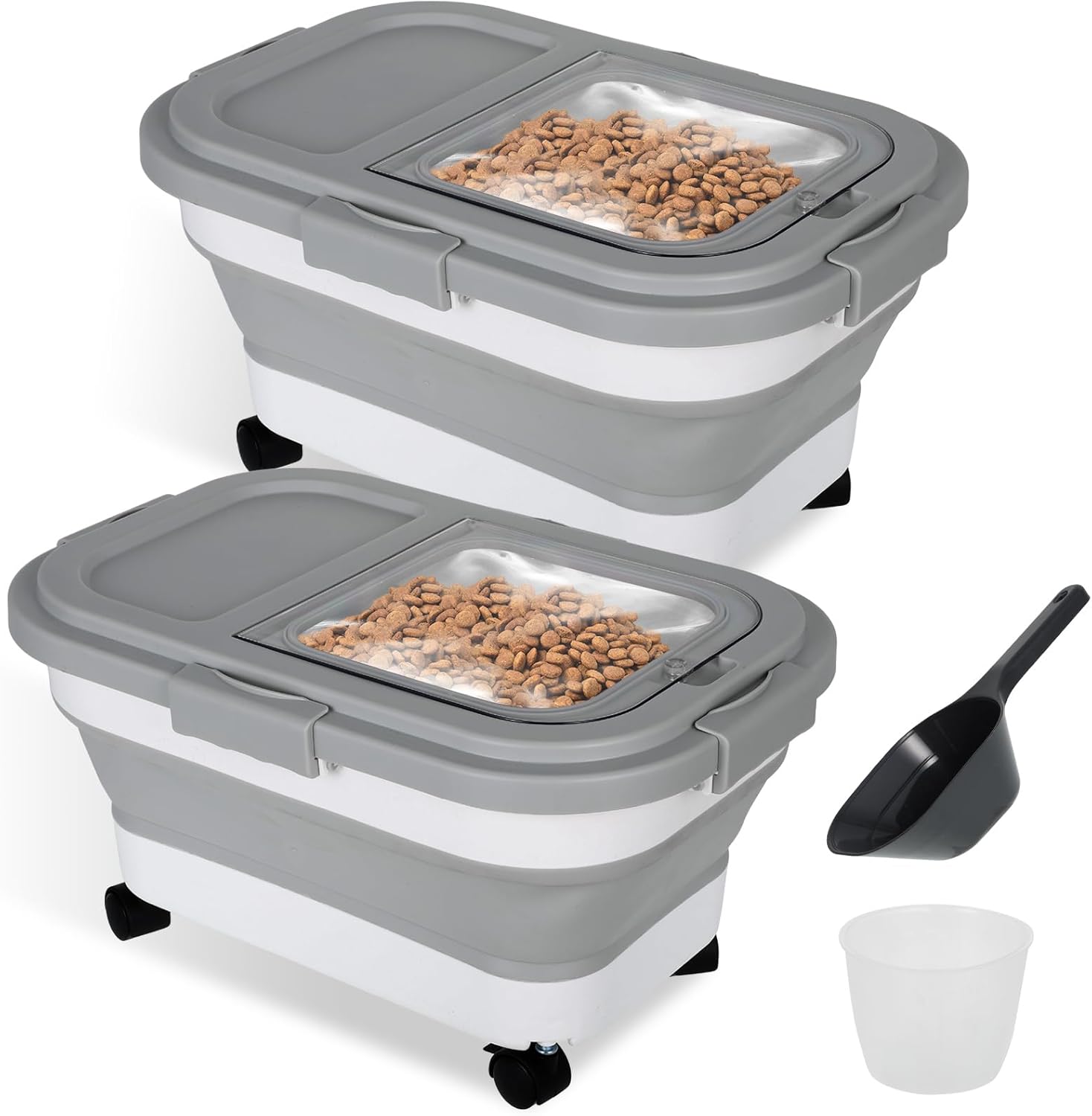 2 Pack Airtight Dog Food Storage Container, 15Lbs Collapsible Pet Dog Food Storage Bin with Scoops for Rice Grain Pet Dog Cat Bird Dog Treat Storage Food Fresh