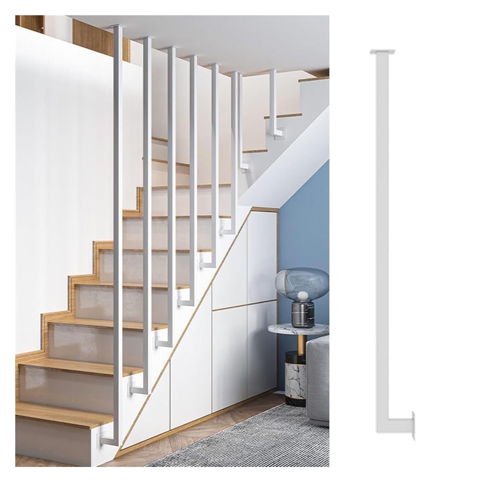 Angle Adjustable Metal Stair Spindles, Metal Stair Baluster Posts L-Shaped Indoor Outdoor Black White Gold Multiple Sizes(White-1 Pc,78.7in/200cm)